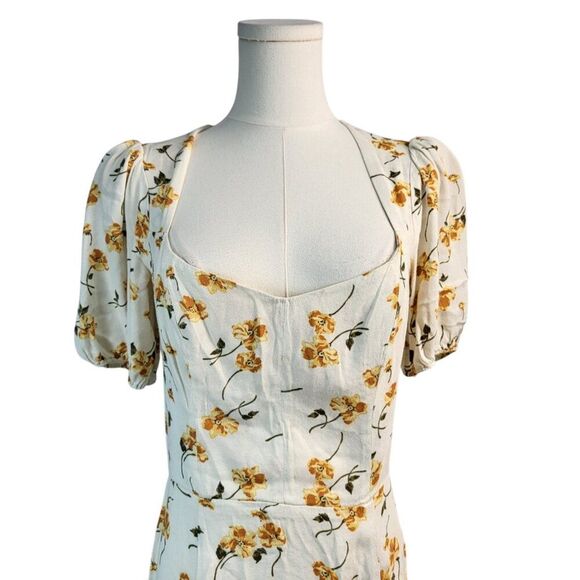 Reformation Size 10 Yellow Floral Short RTR Dress Sweetheart Neck Open Back - Picture 9 of 16